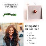 Inel Ajustabil Argint 925 cu Carneol Oval - Energie si Curaj Zilnic