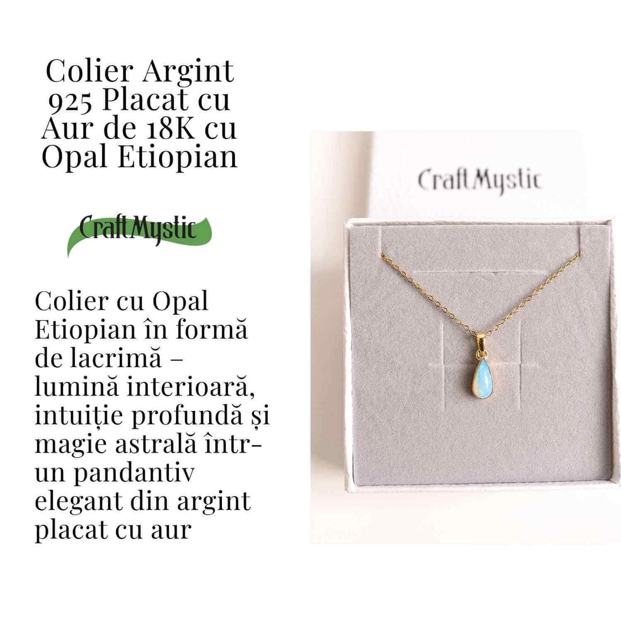 Colier Argint 925 Aur 18K cu Opal Etiopian Lacrima 1.09-1.37 gr- Intuitie si Claritate
