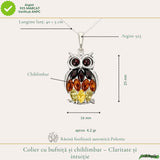 Colier argint 925 Bufnita 3 culori cu chihlimbar natural - Claritate si energie