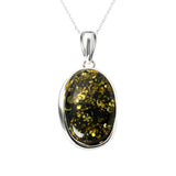Colier Argint 925 cu Chihlimbar Verde Natural Oval - Energie Calda si Echilibru