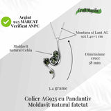 Colier Argint 925 rodiat cu Moldavit natural fatetat 3.4 g - trezirea constiintei si transformare interioara