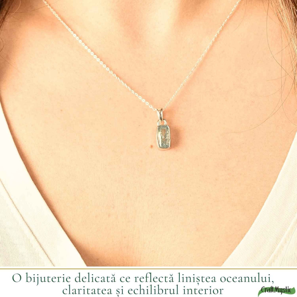 Colier Argint 925 cu Acvamarin Dreptunghi Fatetat – Claritate si Calm Interior