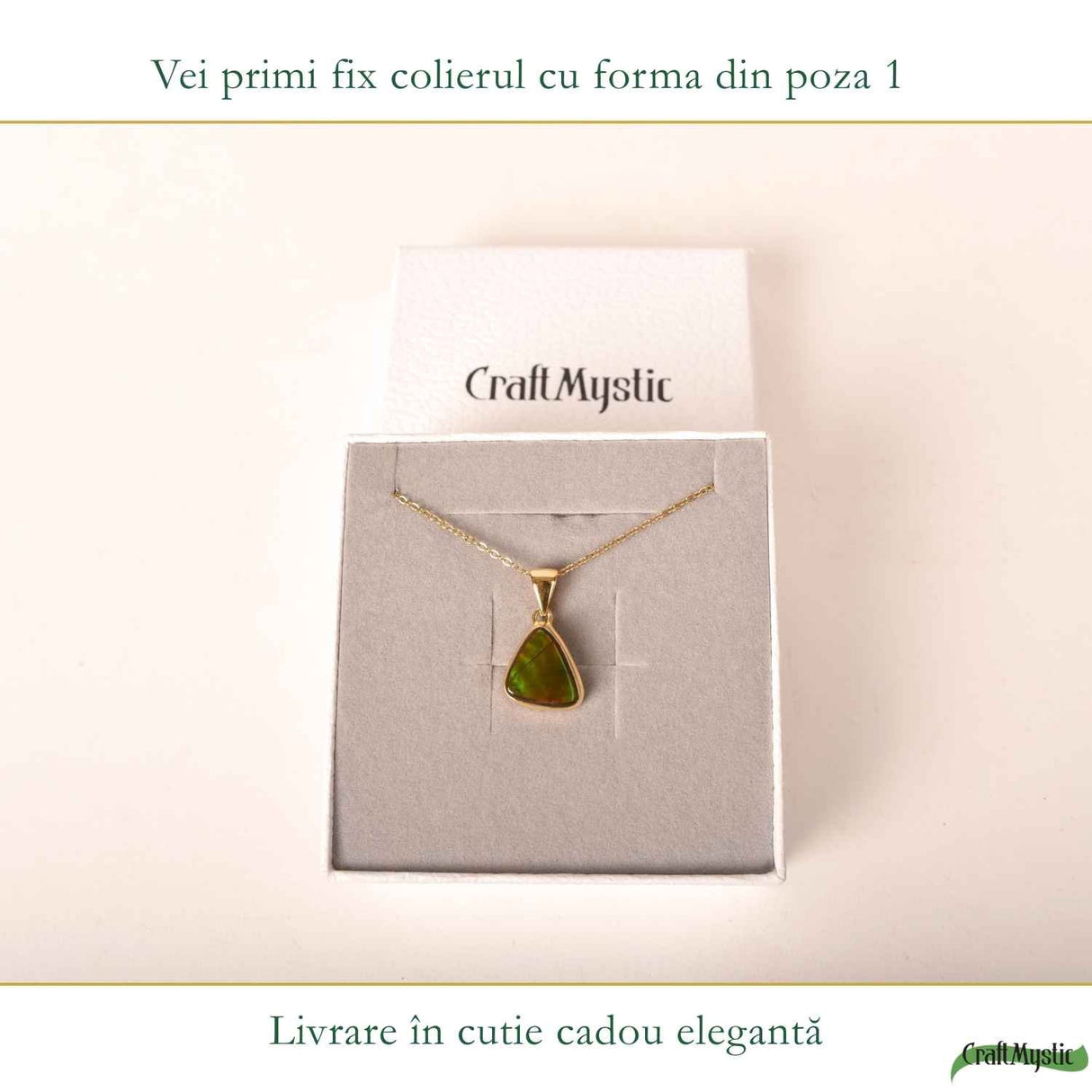 Colier Argint 925 Placat Aur 18K cu Amolit Natural Triunghi – Energie si Prosperitate