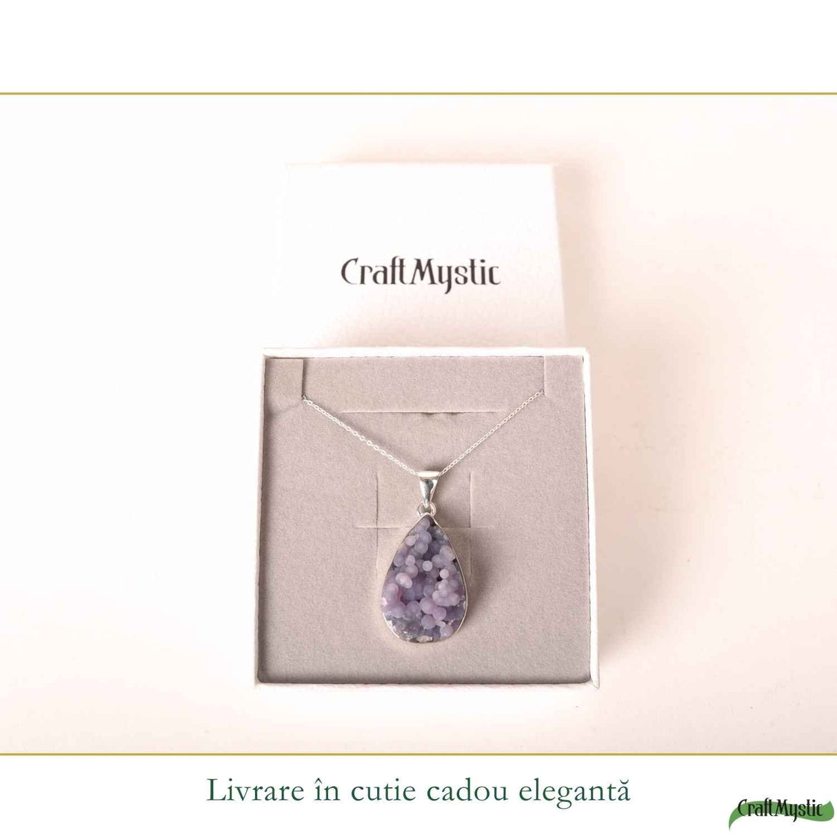 Colier Argint 925 cu Agat Strugure Natural Lacrima – Calm, Intuitie si Echilibru