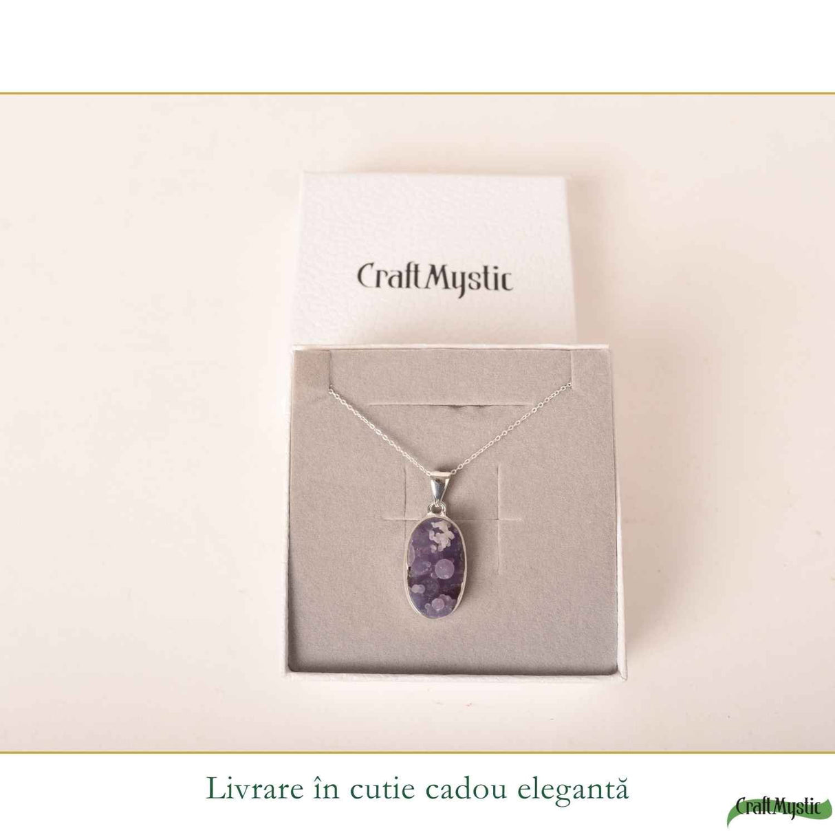 Colier Argint 925 cu Agat Strugure Natural Oval – Calm, Intuitie si Echilibru