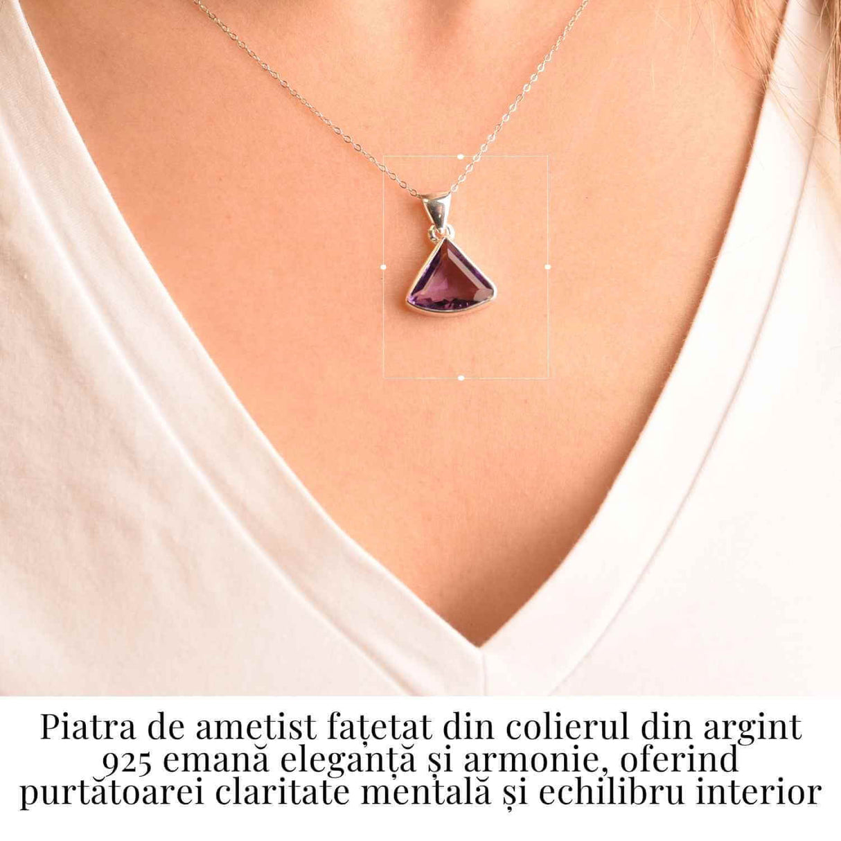 Colier Argint 925 cu Ametist Fatetat Triunghi - Protectie, Claritate si Echilibru Spiritual