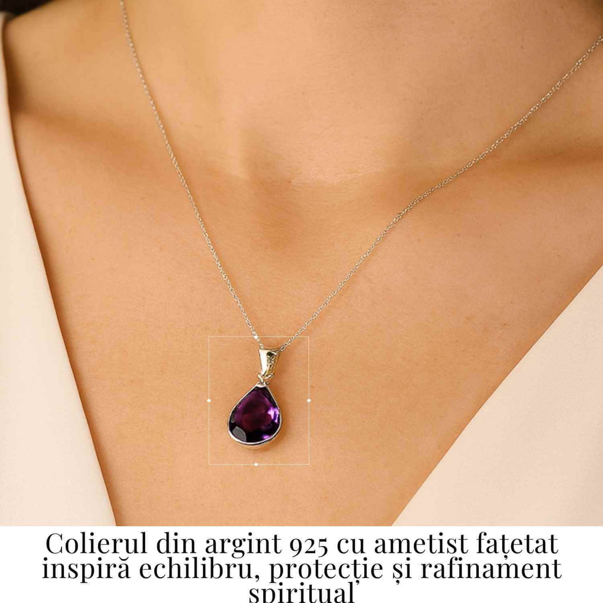 Colier Argint 925 cu Ametist Fatetat Lacrima - Lumina Interioara si Claritate Spirituala