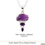 Colier Argint 925 cu Triplu Ametist – Liniste, Protectie si Claritate