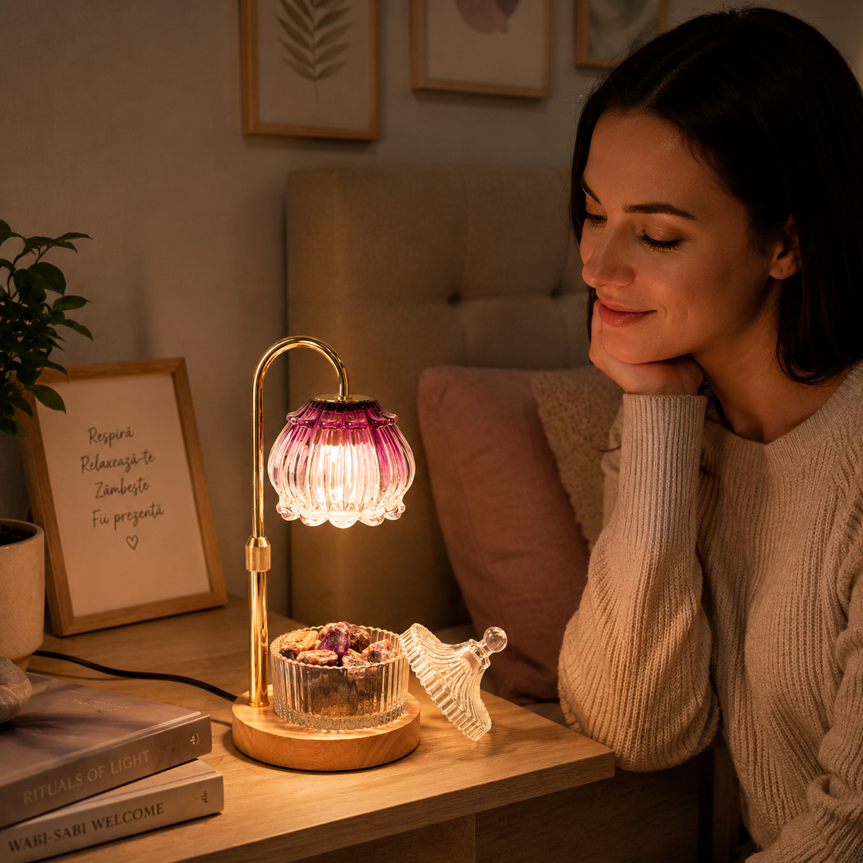 Lampa Floare cu Ametist Brut Natural – Aromaterapie ulei esestial , Relaxare și Energie Armonioasa