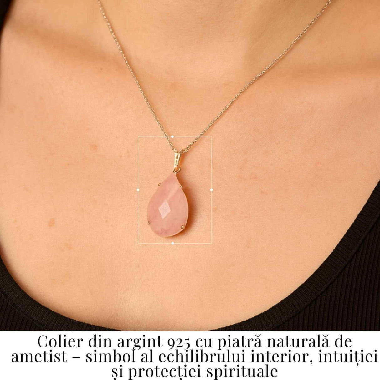 Colier Argint 925 cu Ametist Lacrima fatetat- Claritate, Protectie si Liniste Spirituala