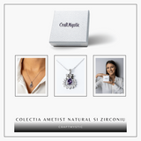 Colier Argint 925 cu Ametist Natural si Zirconiu - Pandantiv Ghirlanda cu Fundita, Simbol al Linistii Interioare si Protectiei Energetice