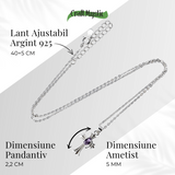 Colier Argint 925 cu Ametist Natural in Forma de Cruce - Liniste, Claritate si Protectie Energetica