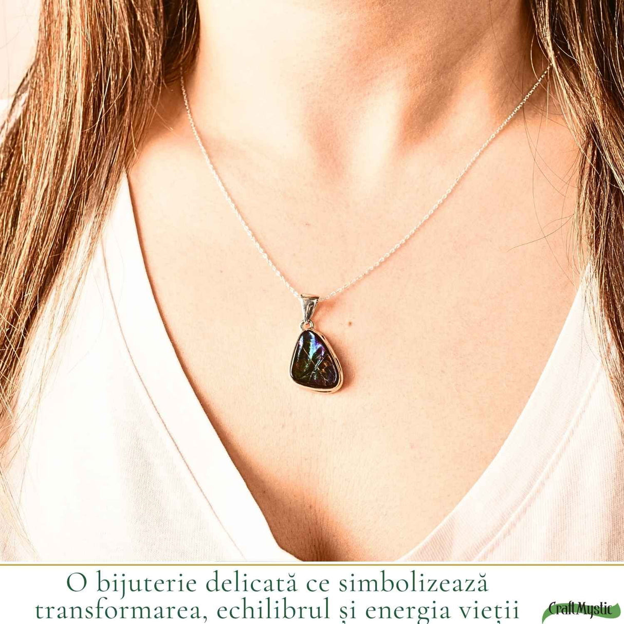 Colier Argint 925 cu Amolit Natural Triunghi – Prosperitate, Energie si Protectie