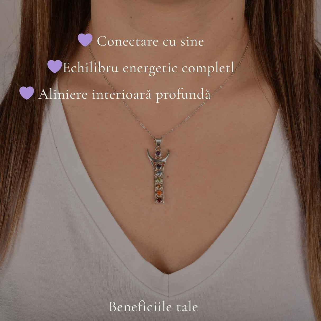 Colier argint 925 cu pietre 7 chakre – echilibru si armonie energetica