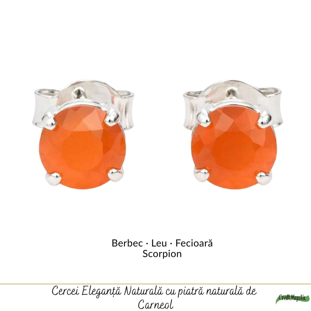 Cercei argint 925 cu carneol rotund – energie si incredere