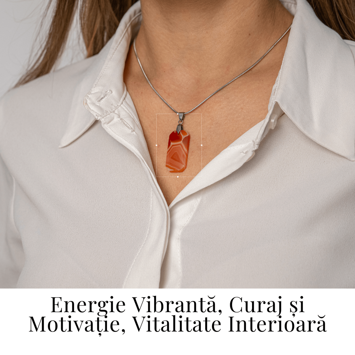 Colier Titanium cu Carneol Natural Dreptunghiular - Energie, Curaj si Vitalitate