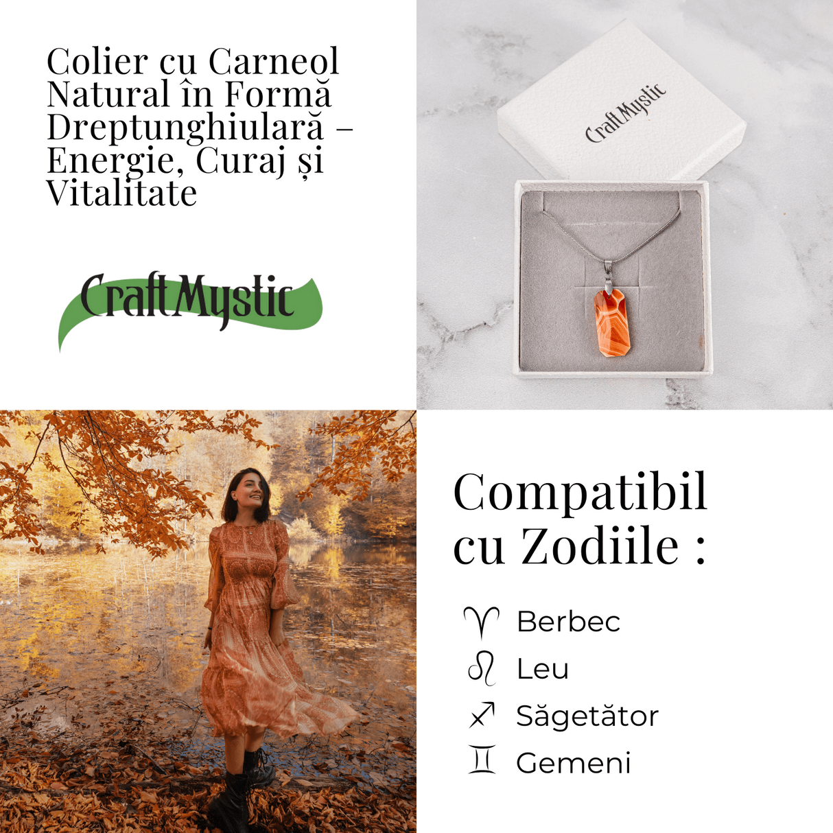Colier Titanium cu Carneol Natural Dreptunghiular - Energie, Curaj si Vitalitate