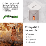 Colier Titanium cu Carneol Natural Dreptunghiular - Energie, Curaj si Vitalitate