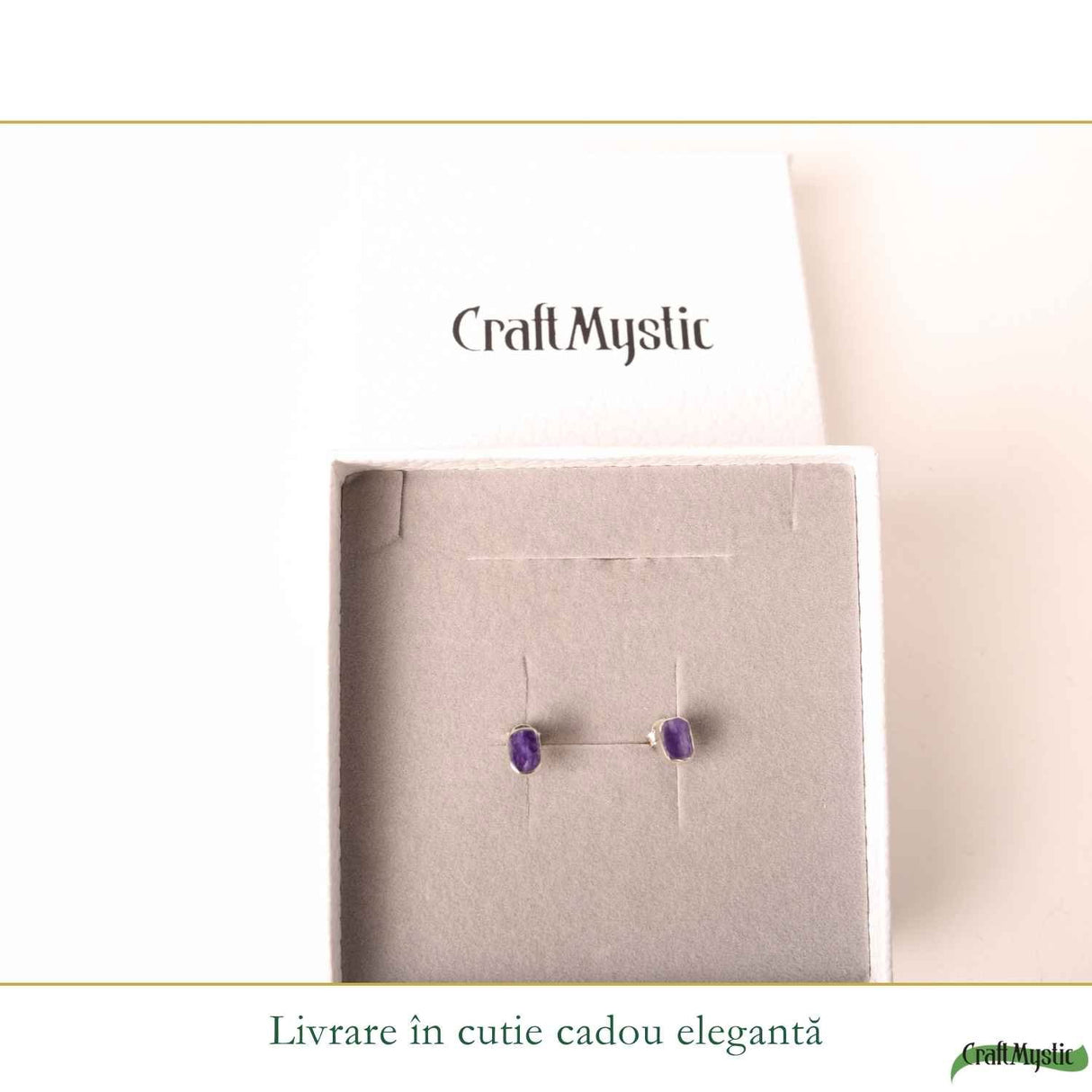 Cercei Argint 925 cu Charoite Natural Dreptunghiular – Intuitie si Eleganta