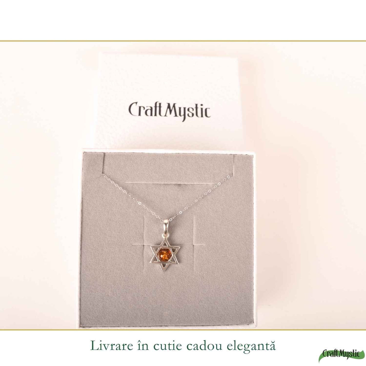 Colier Argint 925 cu Chihlimbar Steaua lui David – Protectie si Echilibru Spiritual