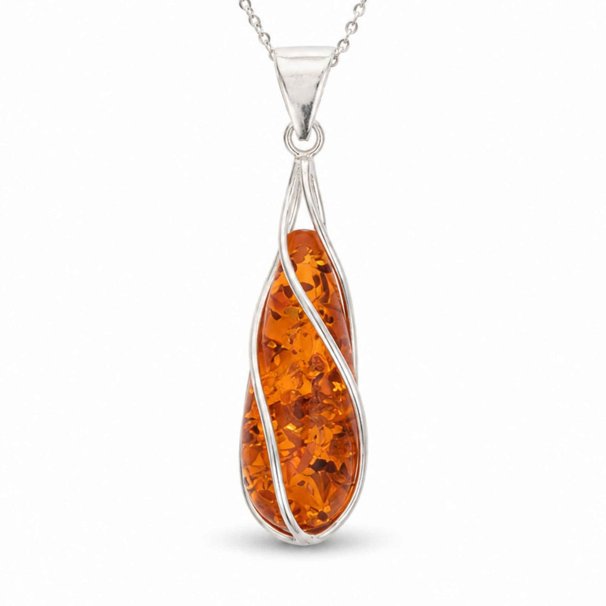 Colier Argint 925 cu Chihlimbar Lacrima Spiralata – Eleganta si Echilibru Interior