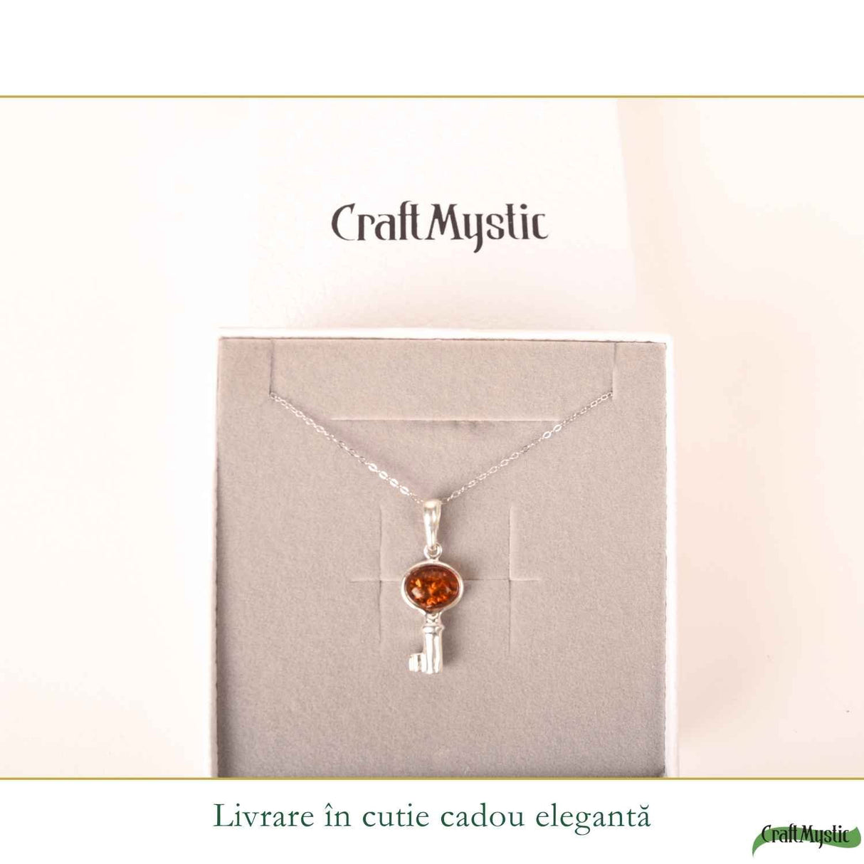 Colier Argint 925 cu Chihlimbar Cheie – Energie Pozitiva si Noi Inceputuri