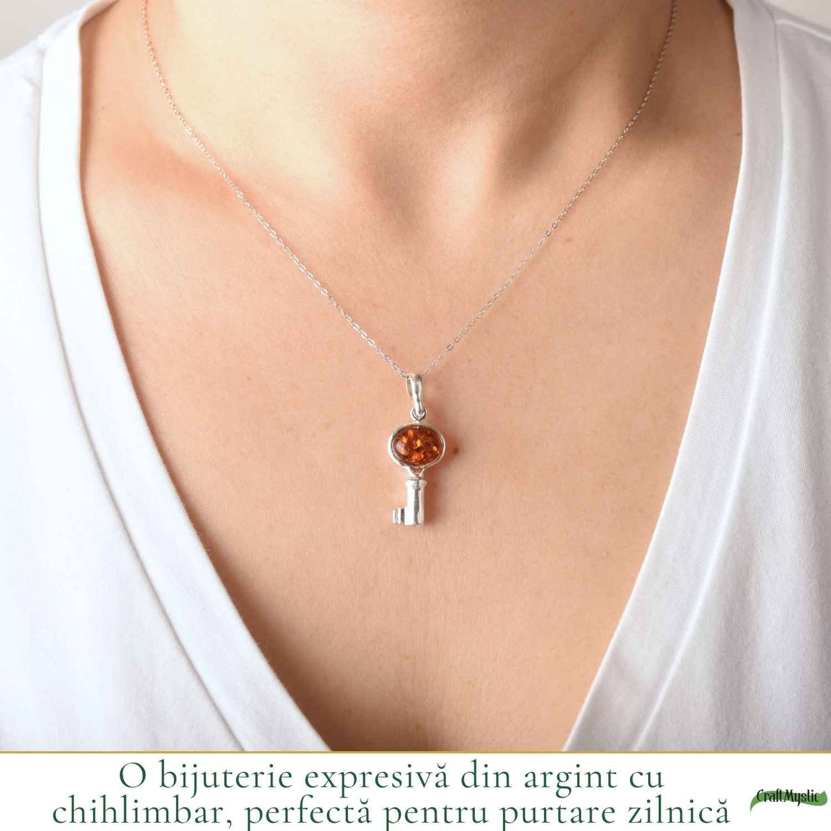 Colier Argint 925 cu Chihlimbar Cheie – Energie Pozitiva si Noi Inceputuri