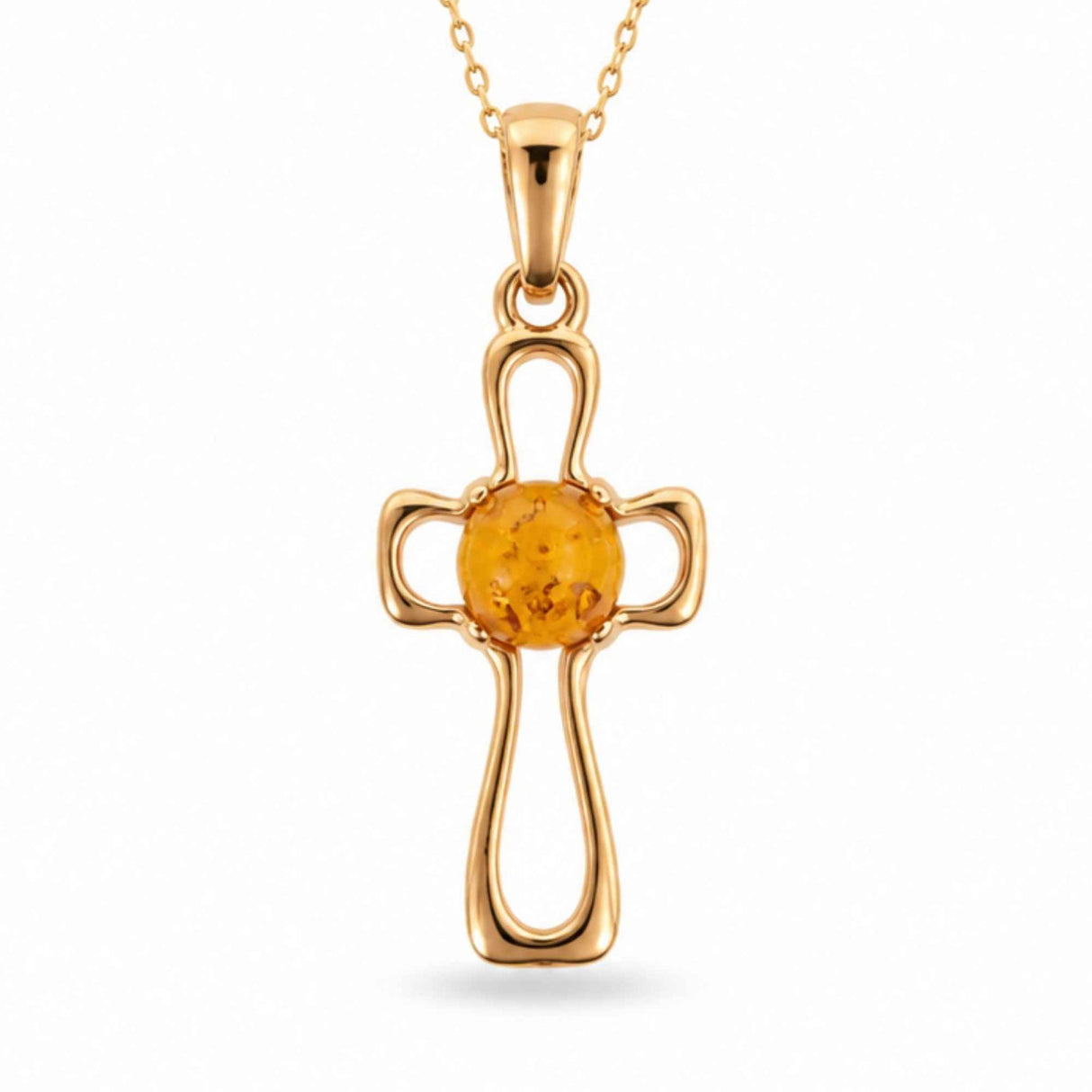 Colier Argint 925 cu Chihlimbar Cruce – Energie Pozitiva si Protectie