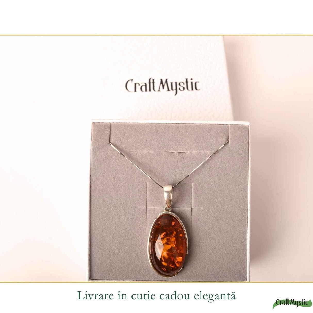 Colier Argint 925 cu Chihlimbar oval – Protectie si Energie Pozitiva