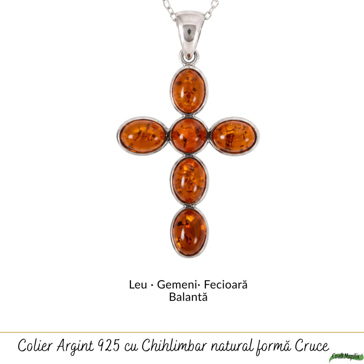 Colier Argint 925 cu Chihlimbar Cruce – Protectie si Energie Pozitiva