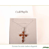 Colier Argint 925 cu Chihlimbar Cruce – Protectie si Energie Pozitiva