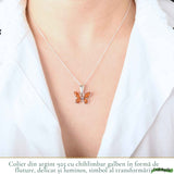 Colier Argint 925 cu Fluture din Chihlimbar Natural - Transformare si Energie Luminoasa