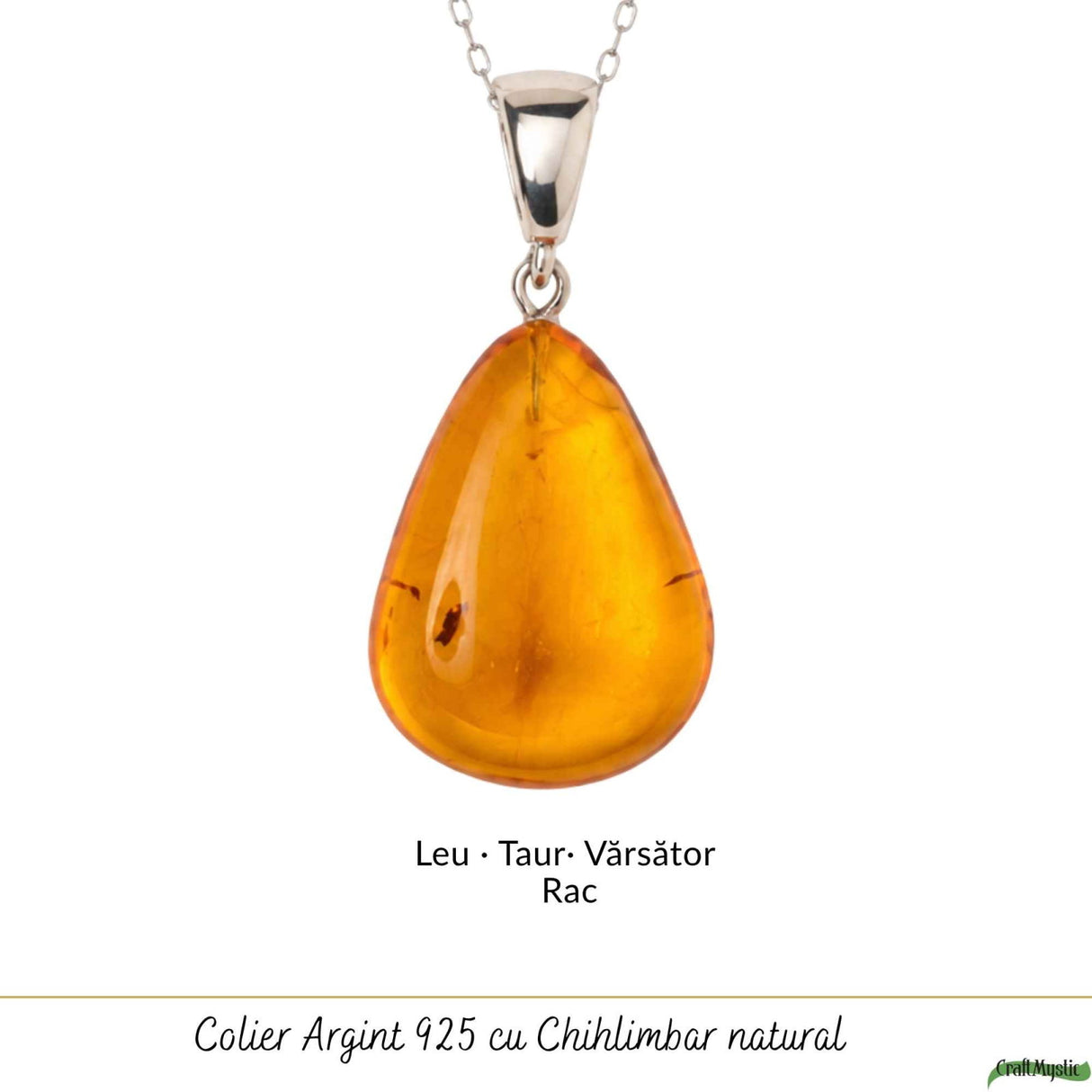Colier cu Chihlimbar Natural in Forma de Lacrima si Lant din Argint 925 – Caldura si Energie Pozitiva