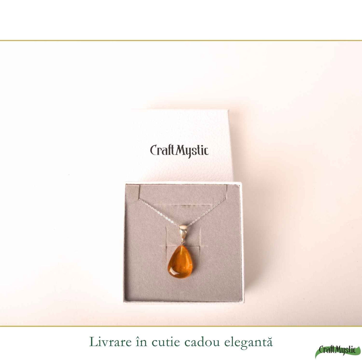 Colier cu Chihlimbar Natural in Forma de Lacrima si Lant din Argint 925 – Caldura si Energie Pozitiva