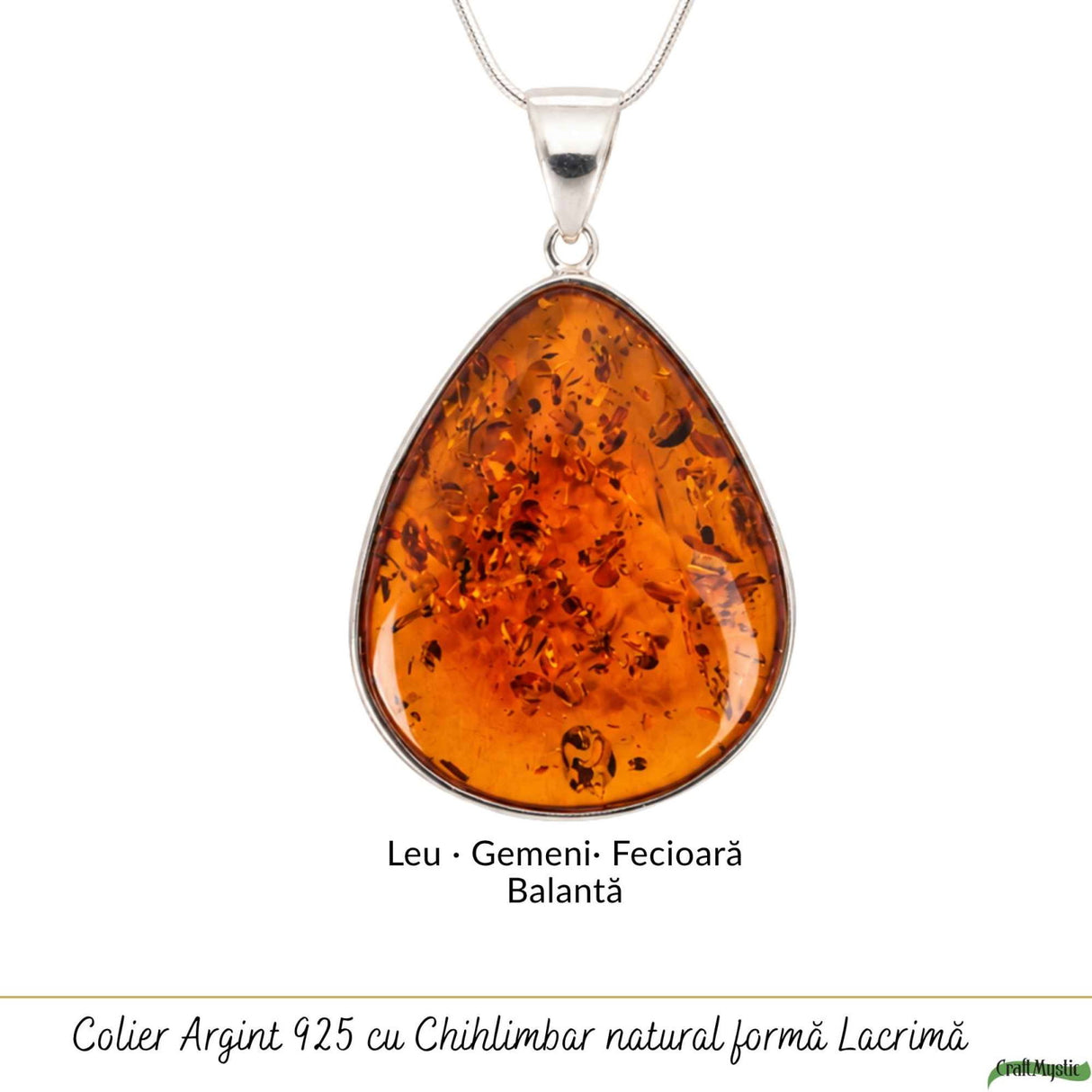 Colier Argint 925 cu Chihlimbar Lacrima – Eleganta Statement si Energie Pozitiva