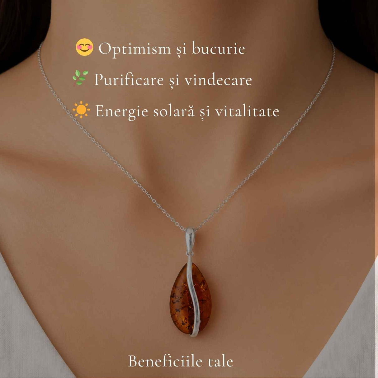 Colier Argint 925 cu Chihlimbar Lacrima – Protectie, Caldura si Eleganta Naturala