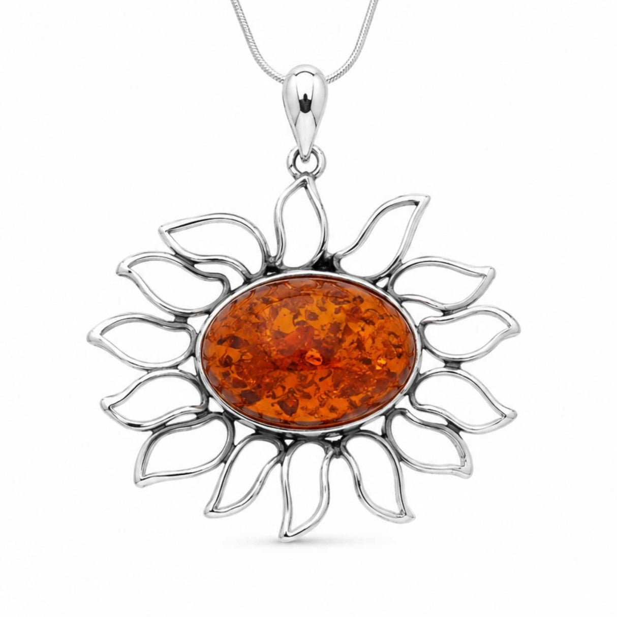 Colier Argint 925 Floare cu Chihlimbar – Energie Pozitiva si Protectie