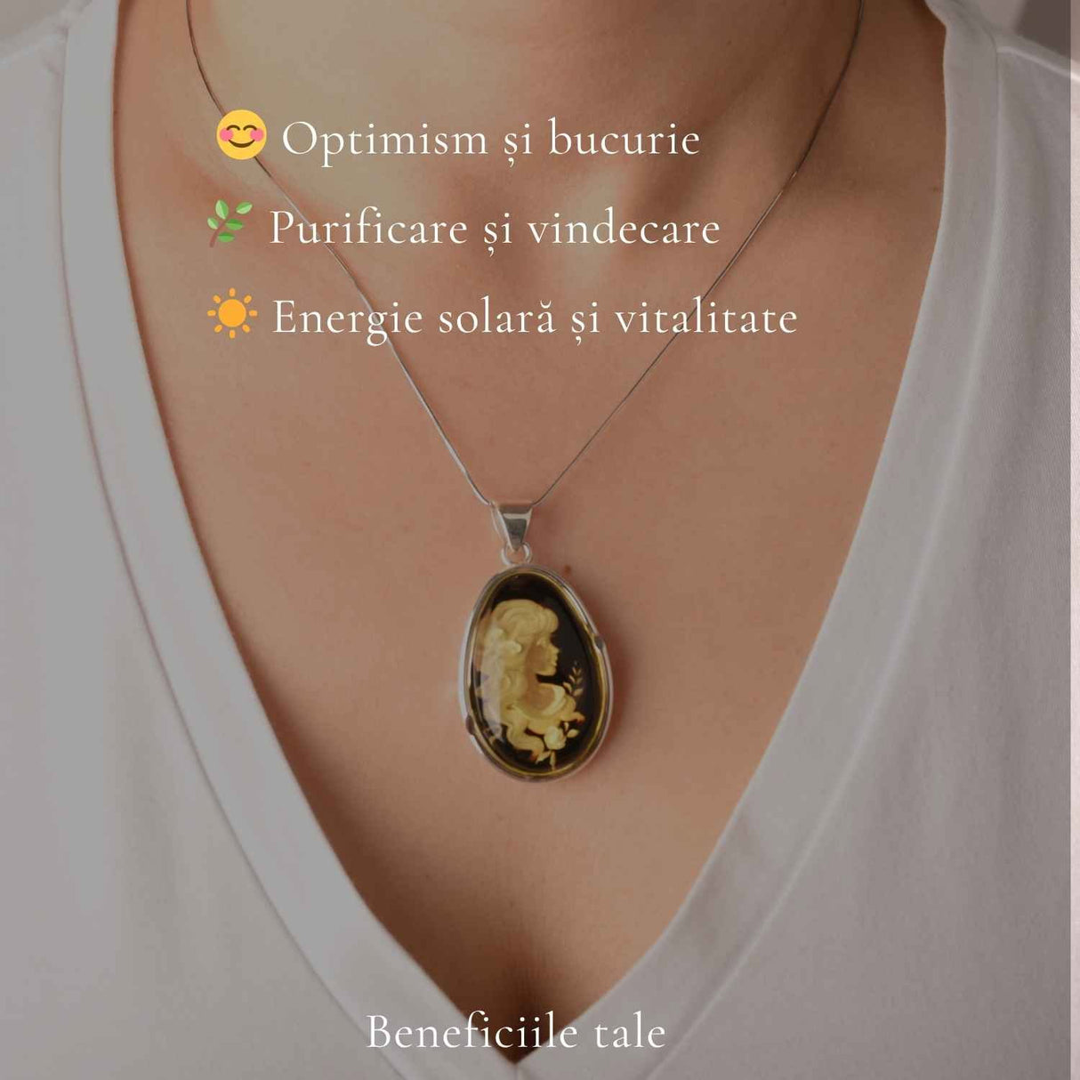 Colier Argint 925 cu Chihlimbar Verde Lacrima Camee Feminina – Elegantta si Rafinat