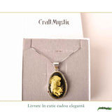 Colier Argint 925 cu Chihlimbar Verde Lacrima Camee Feminina – Elegantta si Rafinat