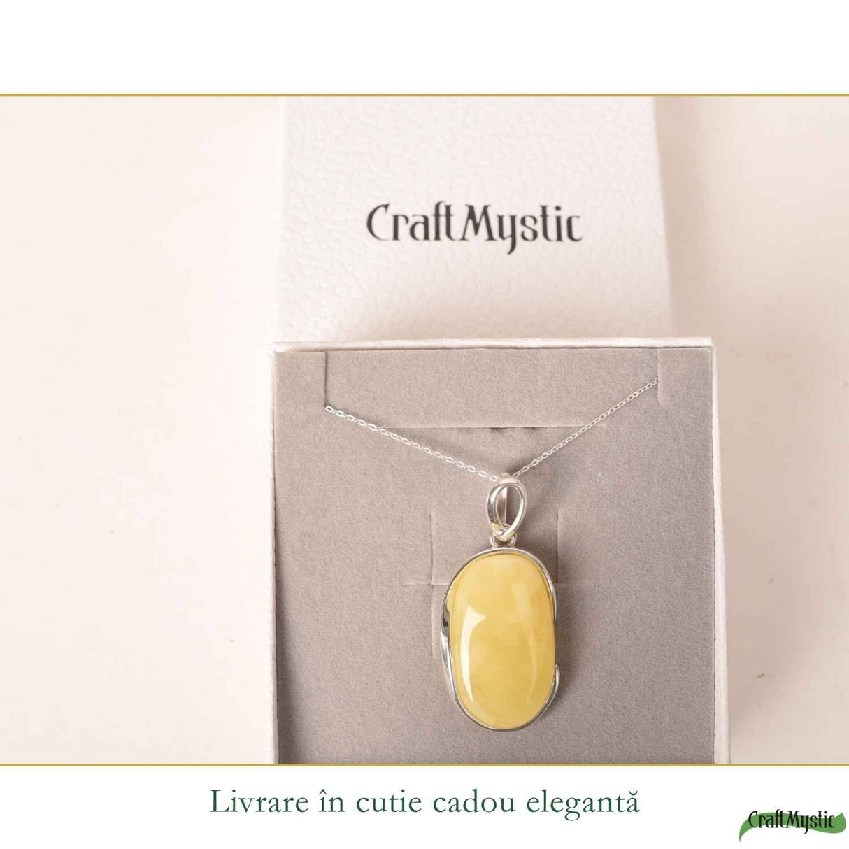 Colier Argint 925 cu Chihlimbar Galben Natural Oval - Energie Solara si Vitalitate