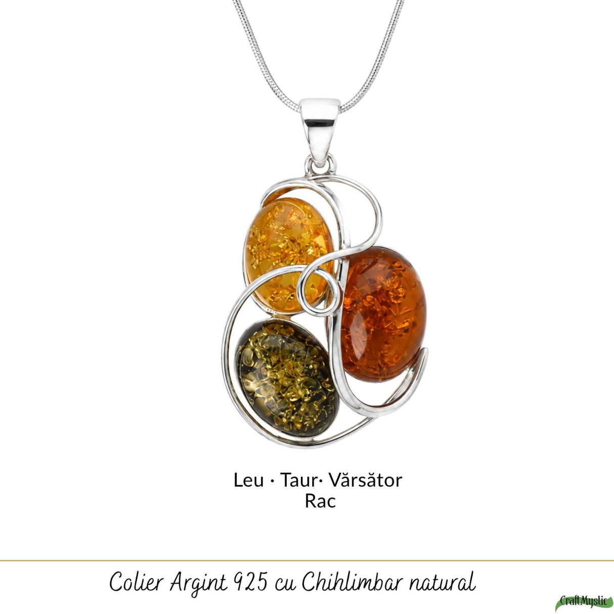 Colier Argint 925 cu Chihlimbar in 3 Culori Floare – Energie si Feminitate