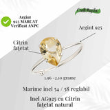 Inel reglabil din argint 925 cu citrin fatetat, simbol al claritatii si optimismului interior