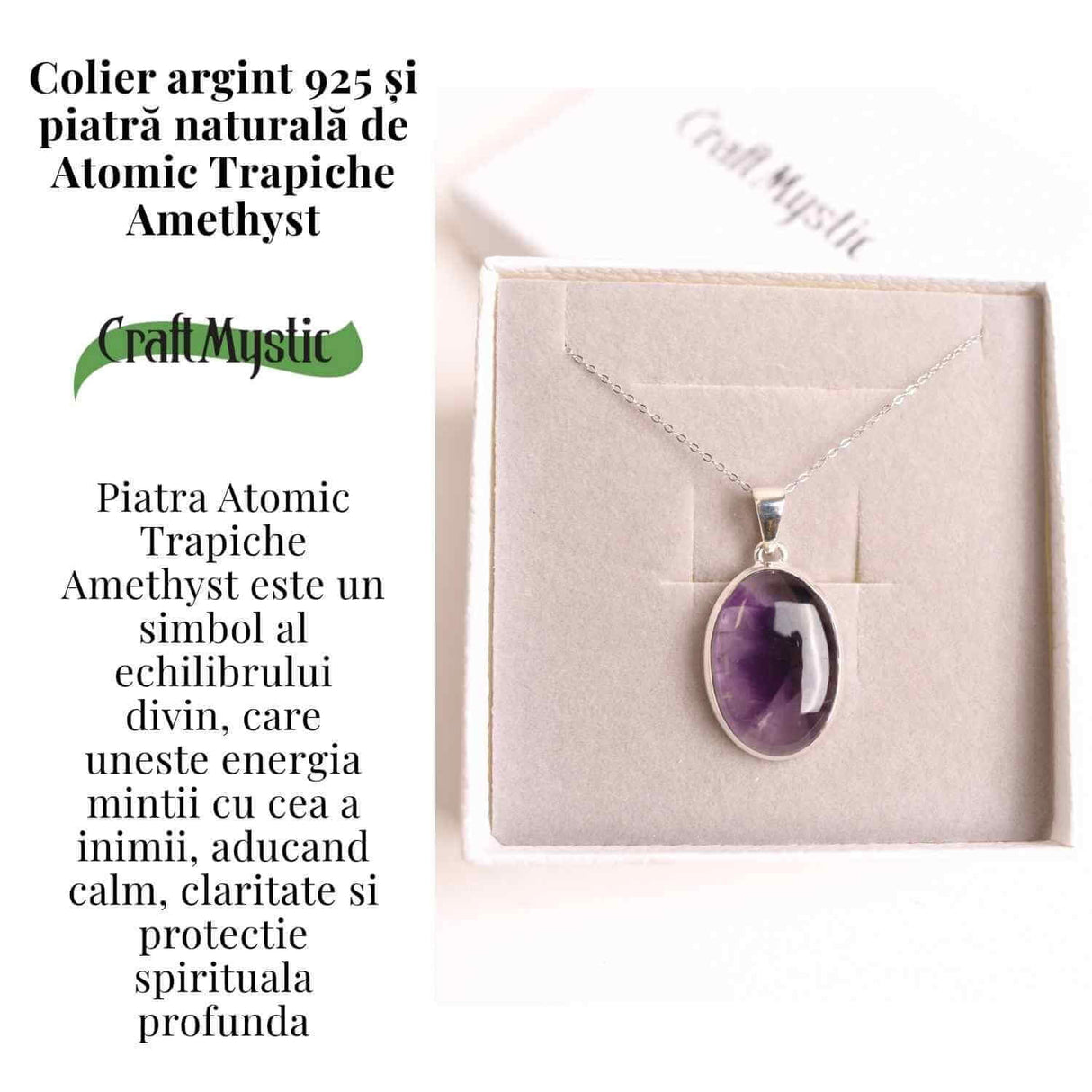 Colier argint 925 cu piatra naturala Atomic Trapiche Amethyst - Claritate si Protectie Spirituala