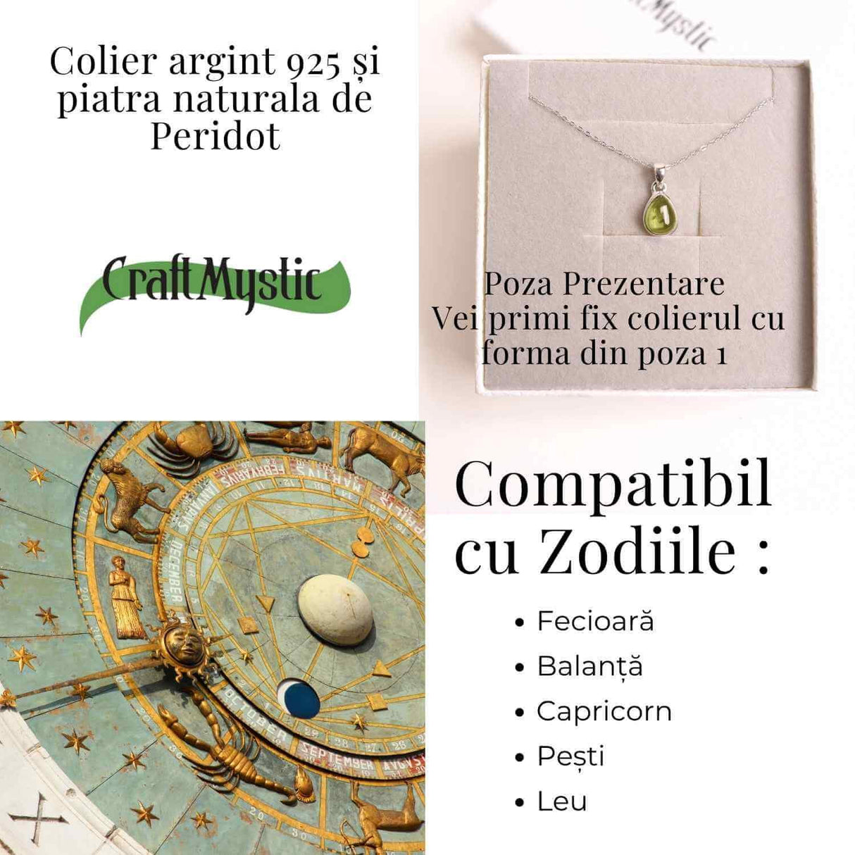 Colier Argint 925 cu Peridot Natural in Forma de Lacrima - Lumina, Vindecare si Armonie Interioara