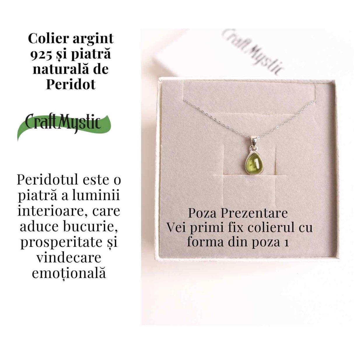 Colier Argint 925 cu Peridot Natural Patrat - Claritate, Energie si Renastere