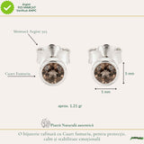 Cercei Argint 925 cu Cuart Fumuriu Fatetat Rotund – Protectie si Echilibru