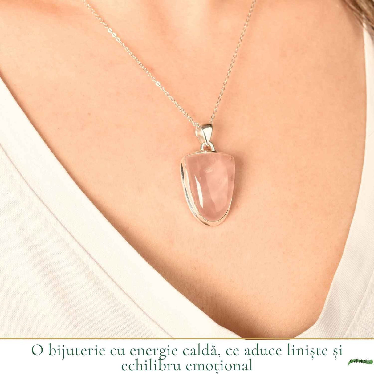 Colier Cuart Roz neregulat din Argint 925 – iubire de sine si echilibru emotional