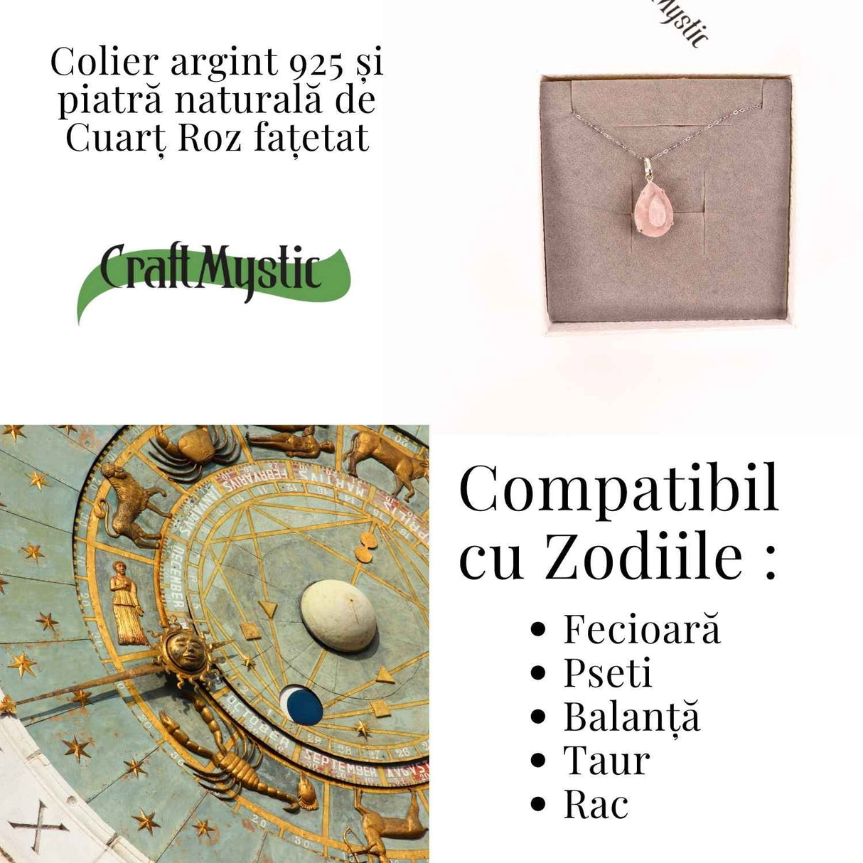 Colier Argint 925 cu Cuart Roz Lacrima - Iubire, Vindecare si Armonie Interioara