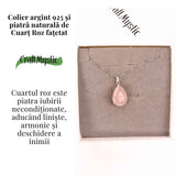 Colier Argint 925 cu Cuart Roz Lacrima - Iubire, Vindecare si Armonie Interioara