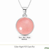 Colier argint 925 cu Cuart Roz rotund – iubire de sine si armonie interioara